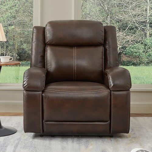Watson & Whitely Oversized Genuine Leather Power Recliner Chairs for Big and Tall, Wall Hugger Recliner with Power Headrest & Charging Ports, Extra Large Reclining Chair for Living Room, Dark Brown
