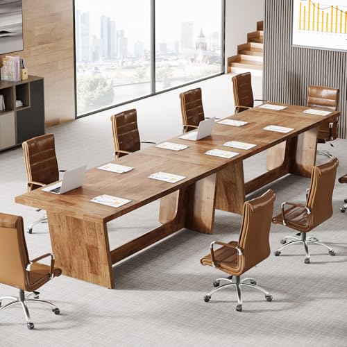 Tribesigns 14-16 People Conference Table, 12 FT Large Rectangular Meeting Seminar Table, Modern Solid Executive Office Business Furniture Boardroom Desk for Office (Set of 4, Light Brown) Tribesigns