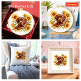 Zhenqing Labrador Embroidery Kit for Beginners, Pre-Printed 29x29cm Circular Cotton Fabric with 20cm Hoop, Cute Dog with Sunflowers Design for Home Decor (C0215)