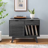 Modway Render Mid-Century Modern 37" Vinyl Record Display Stand with Drawers in Charcoal Modway