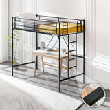 Bonnlo Metal Loft Bed with Stairs and Flat Rung, Junior Loft Bed Twin Size High Loft Bed for Kids/Teens/Adults, No Box Spring Required, Black Bonnlo