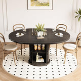 CABZOON 47-63in Extendable Round Dining Table for 4-8 Modern Round Kitchen Table Circle Dining Table with 2-Tier Storage Shelf, Space Saving Expandable Wood Oval for Living Room Walnut Black CABZOON