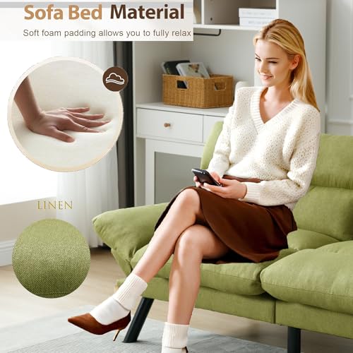 70" Green Modern Linen Convertible Folding Futon Couch Sofa Bed Adjustable Pillow Top Arm Memory Foam Couch Double Loveseat Sofa for Compact Living Space,Dorm,Game Studio,Apartment,Bedroom Klwenas Maec