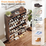 VINGLI Fluted Shoe Storage Cabinet for Entryway with 3 Flip Drawers, Narrow Shoe Organizer with Fluted Panel, Freestanding Wood Hidden Shoe Cabinet for Foyer, Hallway (Dark Walnut, 3 Flip Drawers) VINGLI