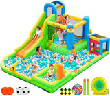 FBSPORT Inflatable Bounce House, 9 in 1 Water Slide with Blower, Bouncy House for Kids Indoor Outdoor Wet Dry Combo Water Bounce House with Football Shooting, Water Gun, Splash Pool, Bounce Area, Hose FBSPORT