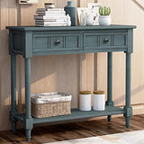 Merax Wood Sofa Table Console Table,Entryway Table Traditional Design with Two Drawers and Bottom Shelf for Living Room,Hallway,Dining Room,Navy Merax