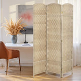 HOMCOM 3 Panel Room Divider, 6' Tall Folding Privacy Screen, Woven Freestanding Wall Partition for Home Office, Bedroom, Washed Oak HOMCOM