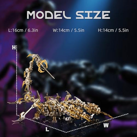 Kolotesame Scorpion 3D Metal Puzzle Model for Adults, DIY Mechanical Scorpion Challenging Building Kit with Tool, Cool Desk Decor for Man or 3D Building Enthusiasts Gift (Gold) kolotesame
