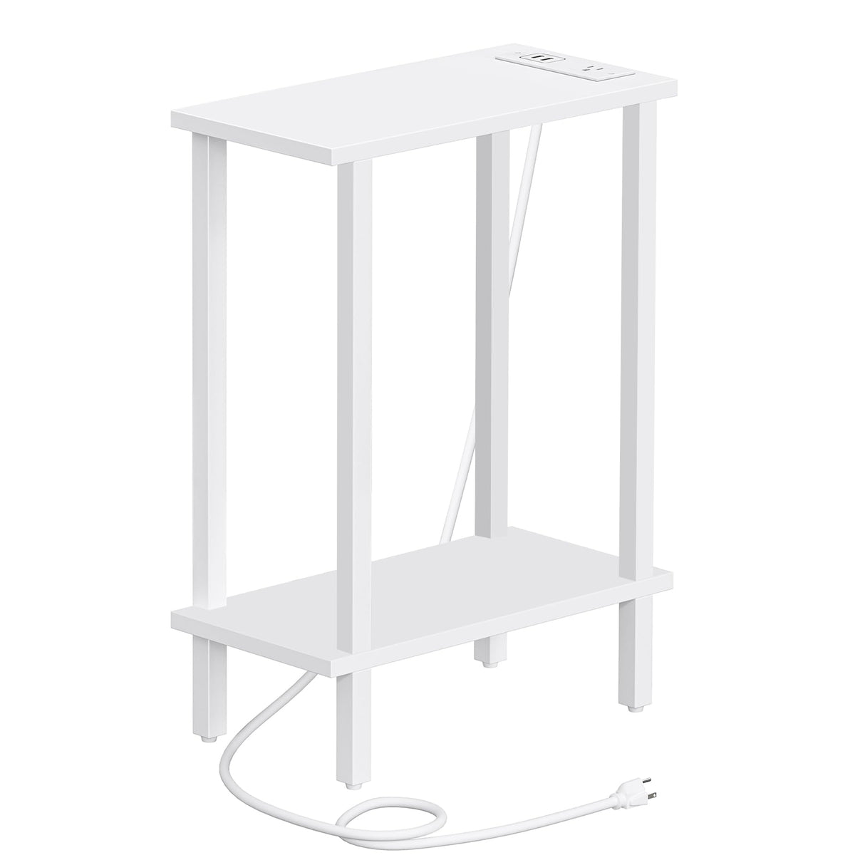 TUTOTAK Small End Table with Charging Station, Narrow Side Table with USB Ports and Outlets, Skinny Sofa Table, Slim Nightstand, Living Room, Bed Room, White TB01BW060 TUTOTAK