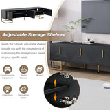 ON-TREND Modern TV Stand with Metal Legs and Gold Handles for TVs Up to 80'', Media Console Table with Cabinets and Adjustable Shelves, Luxury TV Cabinet with Geometric Lines for Living Room, Black Harper & Bright Designs