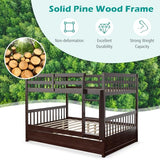 Giantex Espresso Full Over Full Bunk Bed with Trundle & Guardrails, Convertible Design for Kids and Adults Giantex