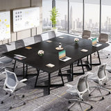 Tribesigns 31.5" Square Conference Table, Industrial Office Meeting Table for 4 People, Business Podcast Furniture with Metal Base for Small Spaces, Office Conference, Black Tribesigns