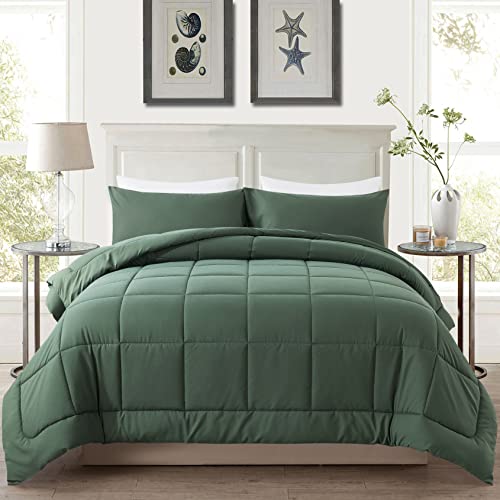 DOWNCOOL Full Size Comforter Sets -All Season Bedding Comforters Sets with 2 Pillow Cases -3 Pieces Bed Set Down Alternative Comforter Set -Sage Green Bedding Sets Full(82"x86") DOWNCOOL