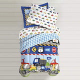 dream FACTORY Trucks Tractors Cars Boys 5-Piece Bedding Kids Construction Comforter Sheet Set, Twin Blue Red Multi dream FACTORY