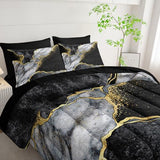 Nttopship 7 Pieces Black Gold Gray Marble Comforter Set Queen Size,Marble Minimalist Wind Design Bedding Quilt Set 7PCS Bed in A Bag,Bed Sheet Set All Season Lightweight Soft Microfiber Nttopship
