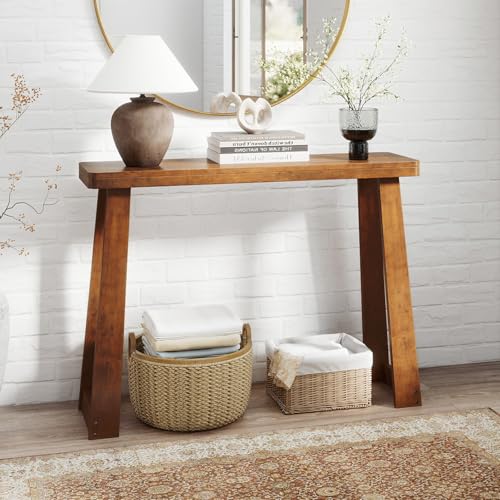 Giantex Narrow Long Console Table, 43" Modern Entryway Table Behind the Couch, Rubberwood Accent Sofa Tables for Living Room, Foyer, Hallway, Bedroom, Entrance (Walnut) Giantex