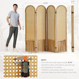 Asnefeli Room Divider 4 Panel Folding Privacy Screen for Bedroom Home Office Separation, Freestanding Wood Partition Wall, 5.6 Ft Natural Rattan Decor Asnefeli