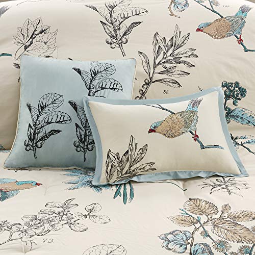 Madison Park Quincy Cozy Comforter Nature Scenery Design - All Season Bedding, Matching Bed Skirt, Decorative Pillows, Quincy, Leaf & Bird Khaki King(104"x92") 7 Piece