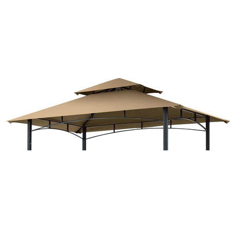 Grill Gazebo Replacement Canopy Roof - Figfeu 5x8 Double Tiered Outdoor BBQ Gazebo Canopy Top Cover Grill Shelter Cover Only Fit for Model L-GG001PST-F (Khaki) Figfeu