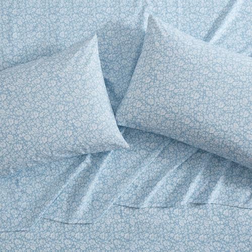Laura Ashley - Queen Sheets, Cotton Percale Bedding Set, Lightweight & Breathable Home Decor (Heirloom Ditzy Blue, Queen) Laura Ashley