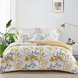 SLEEPBELLA Comforter King Size, 600 Thread Count Cotton Grey Branch with Yellow Flower & Grey Leaves Pattern Orange Reversible Comforter Set,Down Alternative Bedding Set 3Pcs(King, Yellow Botanical) SLEEPBELLA