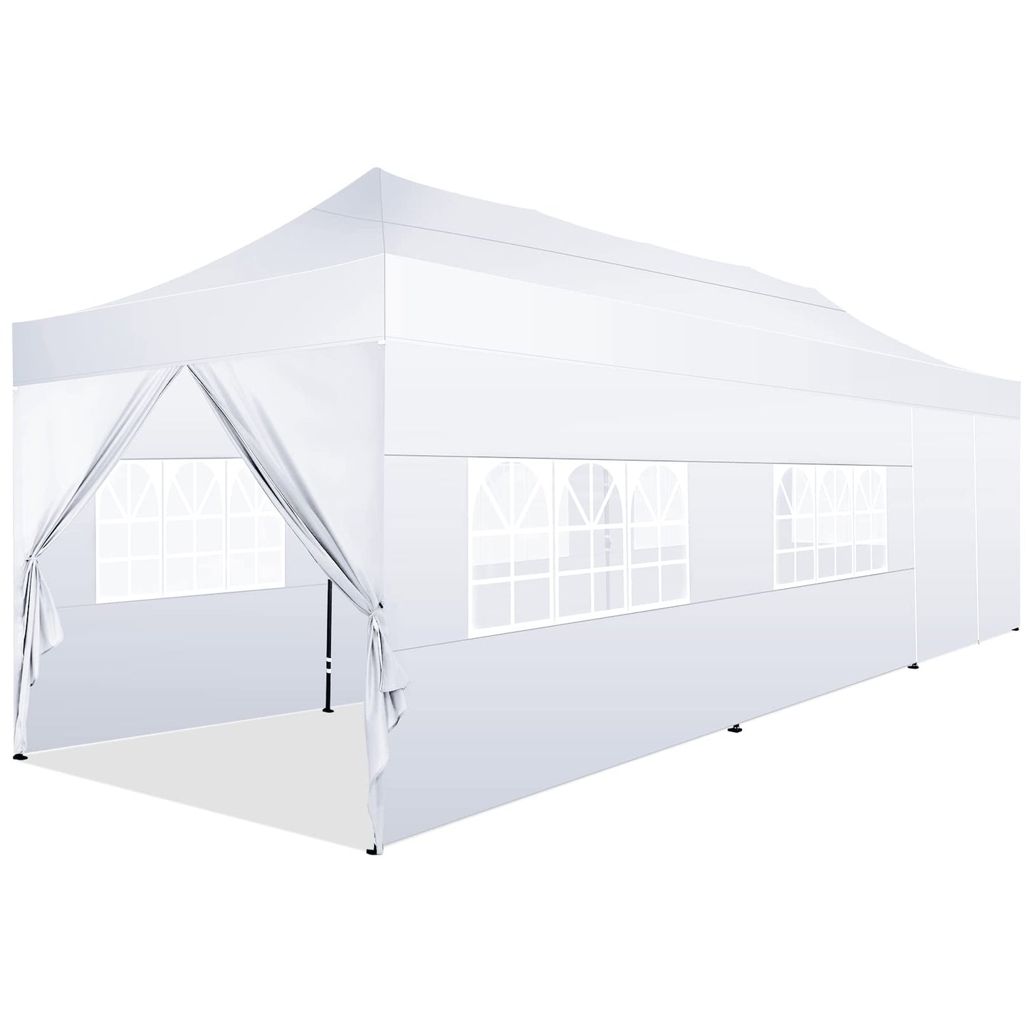 COBIZI 10x30 Pop Up Canopy with 8 Sidewall,Heavy Duty Canopy UPF 50+ All Season Wind Waterproof Commercial Outdoor Wedding Party Tents for Parties Canopy Gazebo with Roller Bag(10 x 30 ft White)