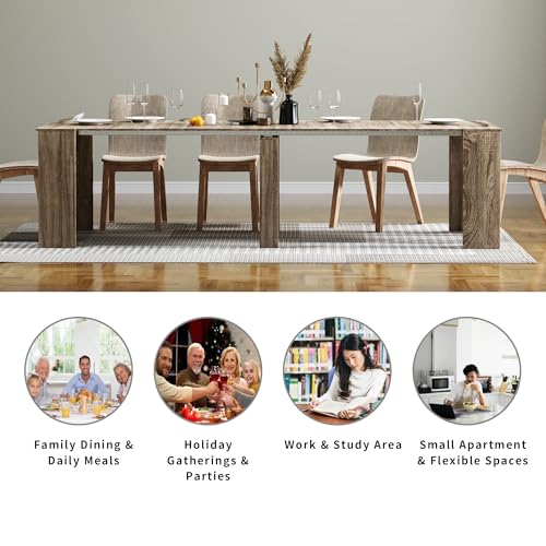 HOMBIX Extendable Console to Dining Table for 12, Transformer Dining Table, Folding Space Saving Dining Room Table Multipurpose Use, Grey HOMBIX