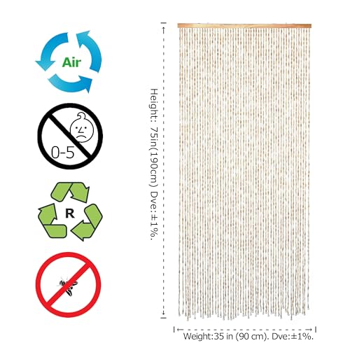 Transcosy Bamboo Beaded Curtain for Doorways Handmade Door Beads Boho Beaded Room Doorway Curtain Natural Wood Divider for Closet Entrance Window Decor (Nature, 90×190cm/35×75in) Transcosy