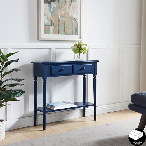 Leick Home Coastal Console Table, Solid Wood, 2 Storage Drawers, Bottom Display Shelf, Narrow Depth, Easy-Assembly, for Living Room/Hallway, Navy Blue, 30.0 in. W x 11.0 in. D x 28.0 in. H, 20027-NV Leick Home