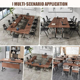 Conference Table, Folding Conference Room Tables, Modular Conference Table Foldable Flip Top Training Table with Wheels, Modern Conference Seminar Tables for Meeting, Office (2, Walnut 2, 55.1in) WYMHYZ