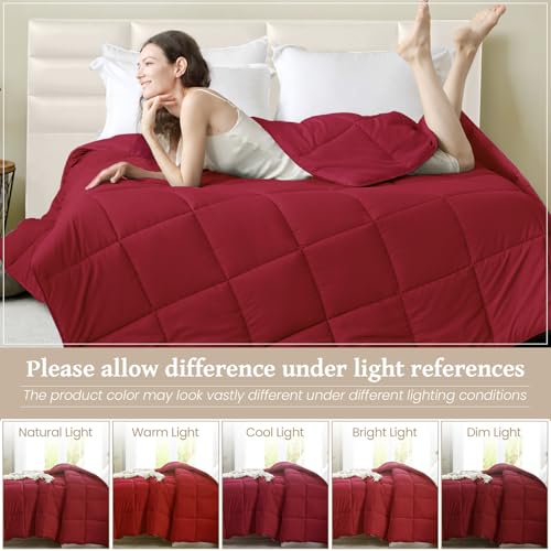 Homelike Moment Twin Comforter Duvet Insert - Red Down Alternative Bed Comforter Twin Size, Lightweight Bedding Comforters Quilted All Season All Season Solid Red Homelike Moment