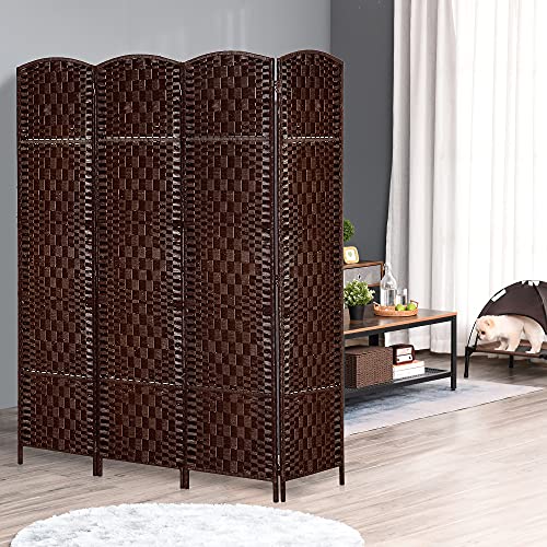 HOMCOM Room Divider, 4 Panel Folding Privacy Screen, 6FT Tall Portable Wicker Weave Partition Wall Divider for Bedroom, Home Office, Brown HOMCOM