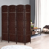 HOMCOM Room Divider, 4 Panel Folding Privacy Screen, 6FT Tall Portable Wicker Weave Partition Wall Divider for Bedroom, Home Office, Brown HOMCOM