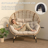 LUTINLIX Double Egg Chair with Cup Holder Outdoor Indoor,2 Person Oversized Wicker Lounge Egg Chair with 8” Thicken Cushions & Rain Cover 700lbs for Patio Balcony Porch Living Room