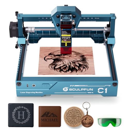 SCULPFUN C1 Mini Laser Engraver, 3W Portable Laser Engraving Machine with 0.04mm Ultra Fine Spot, Work for DIY Beginners,Plywood,Leather,Kraft Paper,Slate, Engraving Area 150 * 130mm SCULPFUN