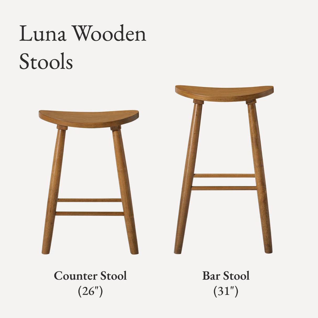 Maven Lane Kitchen Stool, Modern Farmhouse Wood Counter Barstool, Kitchen Island Counter Stool, Counter Height Stools for Kitchen, Wide Seat Backless Bar Stools, Luna 26", Rustic Natural, Set of 3 Maven Lane