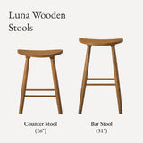 Maven Lane Kitchen Stool, Modern Farmhouse Wood Counter Barstool, Kitchen Island Counter Stool, Counter Height Stools for Kitchen, Wide Seat Backless Bar Stools, Luna 26", Rustic Natural, Set of 3 Maven Lane
