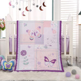 Wowelife Girl Crib Bedding Set, Butterfly Baby Girl Nursery Bedding Set, Premium Purple Baby Bedding Set, Baby Girl Cot Bed Set Include Quilted Comforter, Crib Skirt and Crib Sheet, Purple Wowelife
