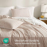 Madison Park Duvet Cover Set for Hot Sleepers - Linen Cotton Rayon Blend, King Size 3 Piece Set with Shams - Lightweight & Breathable Bedding, Terracotta Striped Design Madison Park