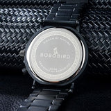 BOBO BIRD Wooden Mens Watches Large Size Stylish Wood & Stainless Steel Combined Chronograph Military Quartz Watch (Balck Wood Band) BOBO BIRD