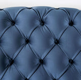 MASARA Tufted Velvet Sofa, 91-inch Camelback Design, Blue with Nailhead Trim and Walnut Legs MASARA