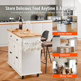 VEVOR Kitchen Island Cart with Solid Wood Top, 35.4" Width Mobile Carts with Storage Cabinet, Rolling Kitchen Table with Spice Rack, Towel Rack, and Drawer, Portable Islands on Wheels, White VEVOR