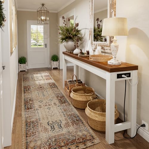 Cyclysio 63" Console Tables for Entryway, Long Console Tables for Living Room, Behind Couch Table, Sturdy Wood Support Farmhouse Entryway Table with 3AC+2USB Charging‌ Station, Rustic Oak Cyclysio