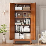 Brown Metal Storage Cabinet,71" Tall Farmhouse Storage Cabinets with 2 Morden Rhombus Doors and 4 Adjustable Shelves, Rustic Freestanding Cupboard for Kitchen,Home Office Living Room,Dining Room XIOMIOHTRQ