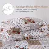 Menghomeus Taupe Floral Quilt Set Queen Boho Patchwork Bedspread Floral Coverlet Reversible Bed Quilt Set All Season Soft Microfiber Bedding Farmhouse Bed Sets, 96"x90" Menghomeus