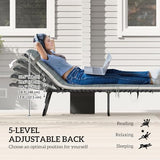 Outsunny Chaise Lounge Chair Outdoor Set of 2, 5-Position Adjustable Outdoor Pool Lounge Chairs, Folding Tanning Chair Beach Lounger with Cushion, Headrest, Side Pocket for Patio, Yard, Gray