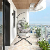 Hanging Egg Chair with Stand, Patio Wicker Hammock Egg Swing Chair with Cushion for Bedroom Garden Indoor Outdoor SZHLUX