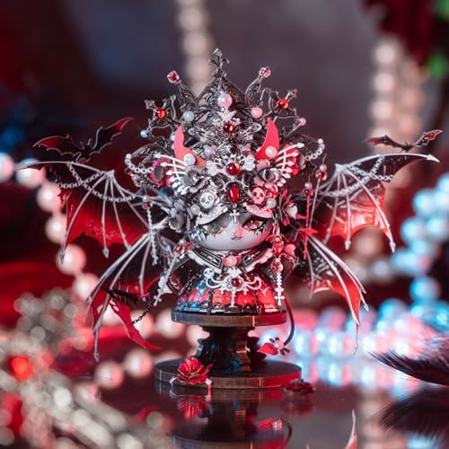 MU 3D Metal Puzzles for Adults Magnetic Interchangeable Cat Head Puzzle Vampire Dark Queen Kitty with 2 Base, Spooky Puzzle Metal Models Kits Building, DIY Sets Cat Lover Owner Gifts Collectibles