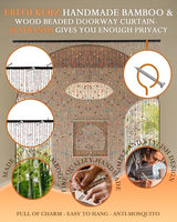 Erfolkerz 38 Strands Beaded Curtain for Doorways -35.4"x79"- Handmade Natural Beaded Curtains，Boho Doorway Wood and Bamboo Bead Curtain-As Insect Screen/Room Divider Erfolkerz