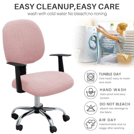 MIFXIN Computer Office Chair Cover Stretch Elastic Slipcover 2 Piece Stretchable Knitted Universal Computer Chair Seat Cover Furniture Protector for Office Home (Jacquard Pink) MIFXIN